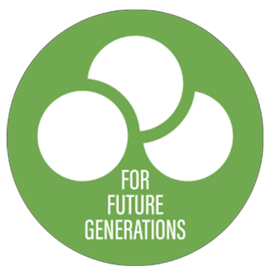 Az ABUS fenntarthatósági koncepciójának illusztrációja a három fő témával: környezetvédelem, gazdaság és szociális kérdések, „A jövő nemzedékeiért” felirattal © ABUS