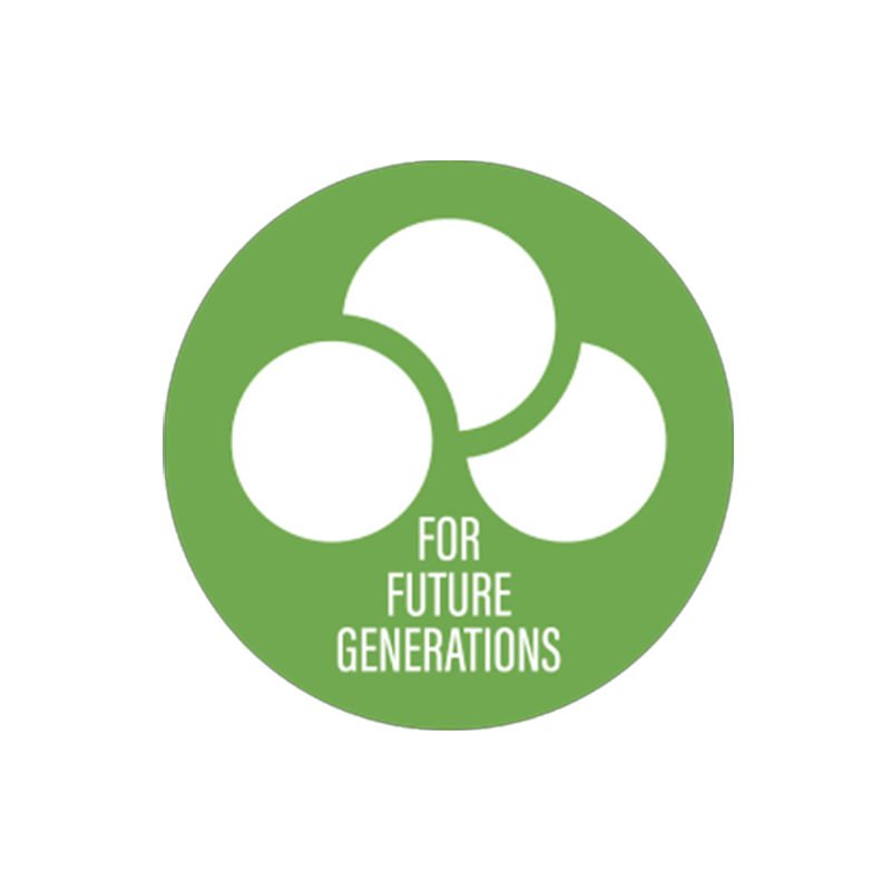 Illustration av ABUS-hållbarhetskoncept med tre övergripande teman – miljöfrågor, ekonomi och sociala frågor – med texten "For future generations" © ABUS